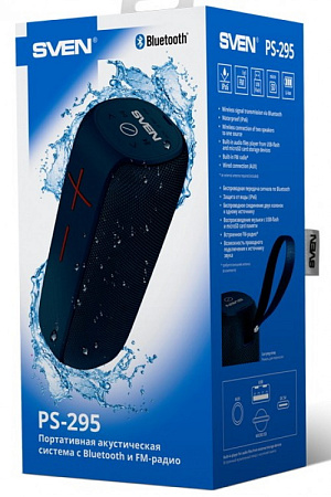SVEN PS-295 2.0 Мобильные колонки синие (2x5W, Waterproof (IPx6), TWS, Bluetooth, FM, USB, microSD, 3000 мАч)