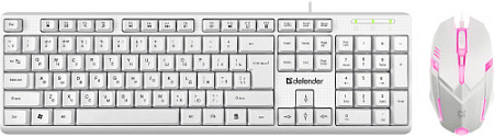 DEFENDER MOTION C-977 Набор клавиатура+мышь белые (USB, 4 кн., 1600 dpi, 104 кл.)
