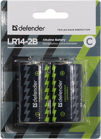 Батарейка алкалиновая Defender LR14-2B С, в блистере 2 шт