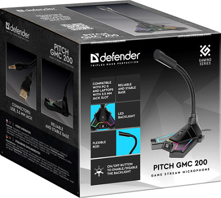 DEFENDER Pitch GMC 200 Игровой стрим микрофон (3,5 мм, LED, провод 1.5 м)