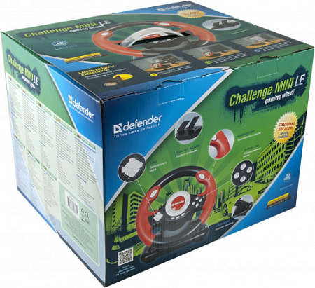 DEFENDER CHALLENGE MINI LE Игровой руль (10 кнопок, 2 подрулевых переключателя, 8-позиционный переключатель, 2 педали, USB)
