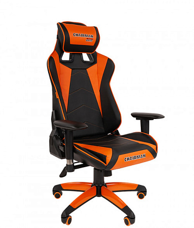 Chairman game 44 чёрное/оранжевое Игровое кресло (экокожа, пластик, газпатрон 3 кл, ролики, механизм качания)