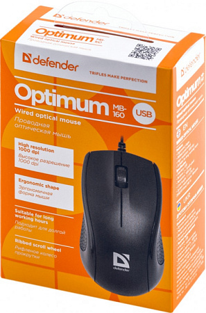DEFENDER OPTIMUM MB-160 Компьютерная мышь чёрная (3 кнопки, 1000 dpi)