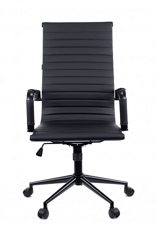 Everprof Rio Black T чёрное Офисное кресло (экокожа, чёрная сталь, ролики, ТопГан)