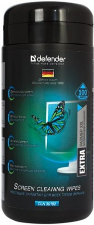 DEFENDER CLN 30102 PRO Салфетки для экранов (туба, 100 шт, Wetlaid)