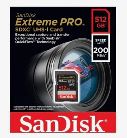 Флеш карта SDXC 512GB SanDisk Extreme Pro UHS-I Class 3 (U3) V30 200/140 MB/s <SDSDXXD-512G-GN4IN>