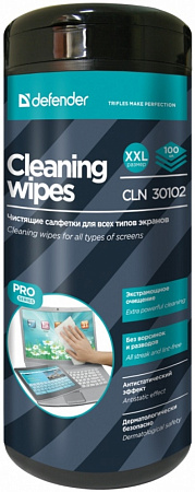 DEFENDER CLN 30102 PRO Салфетки для экранов (туба, 100 шт, Wetlaid)